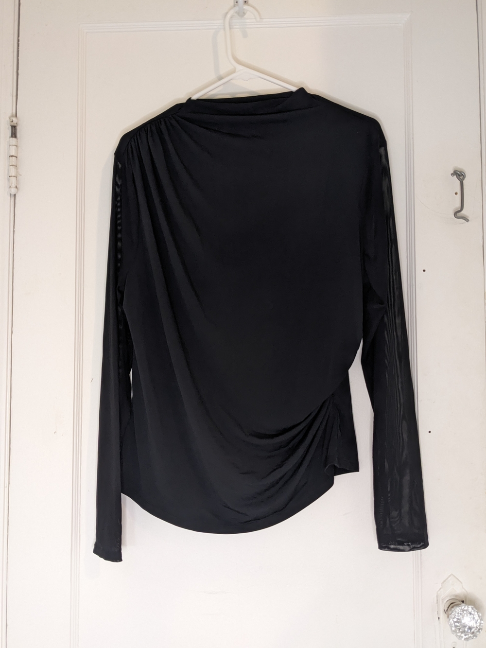 Suzy Shier Black Draped Long-Sleeve Top